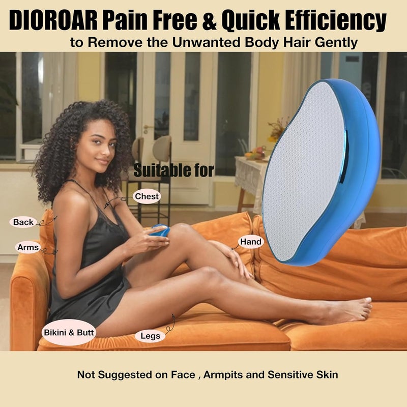 DIOROAR Crystal Hair Eraser,Upgrade Crystal Hair Remover,Physical Nano Glass Hair Removal Device,Painless Epilator and Exfoliator Without Shaver for Quick Soft Silky Skin(Royal Blue) - Image 4